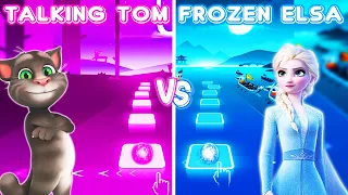 Talking Tom VS Frozen Elsa But In Tiles Hop EDM Rush! Into The Unknown, Talking Tom Song!