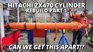 It's STUCK! Can We Get This BIG Cylinder Apart!? | Hitachi ZX470 Cylinder Rebuild | Part 1