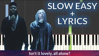 Billie Eilish, Khalid - lovely SLOW EASY Piano Tutorial + LYRICS