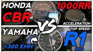 yamaha r1 vs honda cbr 1000rr  !!!🔥☢ acceleration top speed comparison !! 🔥⚠️