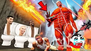 Colossal Titan Vs Skibidi Toilets Vs ClockMan Titan Attack In GTA 5 Tamil