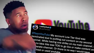 LTG gets banned from Youtube, sets up Trovo account #lowtiergod