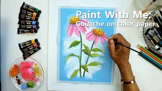 Paint with me ASMR -  Gouache Flower on Color Paper, Step by Step