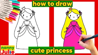 How to draw a cute kawaii PRINCESS | Preschool drawing | Nanny Julie
