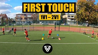 First Touch - 1v1 - 2v1 | Football - Soccer Exercises (U11 - U12 - U13 - U14 - ...)