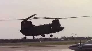 US Army Boeing CH-47 Chinook turning while hovering, Westheimer Aiport, Norman, Oklahoma