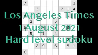 Sudoku solution – LA Times sudoku 1 August 2021 Hard level