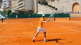 Novak Djokovic Training + Practice Match Court Level View on Clay - ATP Tennis