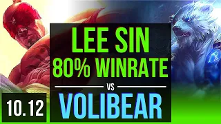 LEE SIN vs VOLIBEAR (JUNGLE) | 80% winrate, KDA 9/2/13, 2 early solo kills | NA Grandmaster | v10.12