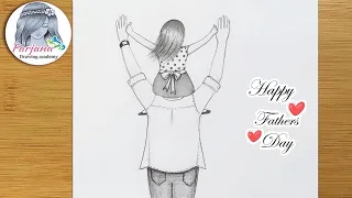 Father's day special drawing || Easy way to draw Father and Daughter -step by step || Pencil sketch