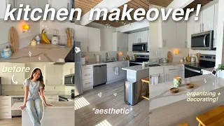 AESTHETIC KITCHEN MAKEOVER! 👩🏻‍🍳✨ decorate and organize my new kitchen w me!