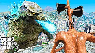 ГТА 5 МОДЫ НОВЫЙ СИРЕНОГОЛОВЫЙ ПРОТИВ ГОДЗИЛЛЫ! GODZILLA SIREN HEAD ОБЗОР МОДА В GTA 5! ВИДЕО MODS