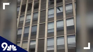 Cat takes 5 story leap from a burning building