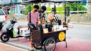 ASMR Cafe Vlog Mini Coffee Shop Young Barista DIY Carts Roadside Café Kopi Street Food How to ROK