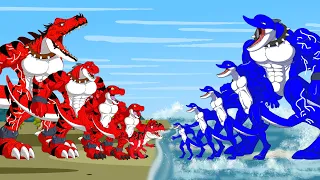 RED DINOSAURS T-REX vs BLUE DOLPHINZILLA, RED SHARKZILLA : If Boundary Changes??? | Godzilla Cartoon