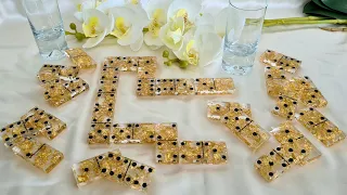 #1100 Elegant Set Of Resin Domino's In Classic Black And Gold