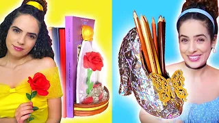 E SE AS PRINCESAS VOLTASSEM ÀS AULAS? DIYs pasta organizadora, sapatinho porta-lápis & segura livro