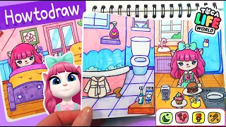 Toca Boca How to draw My Talking Angela 2 house in Toca Life World DIY paper game book #papercraft
