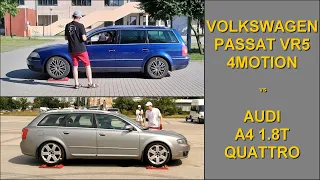 SLIP TEST - Volkswagen Passat VR5 4Motion vs Audi A4 1.8T Quattro - @4x4.tests.on.rollers
