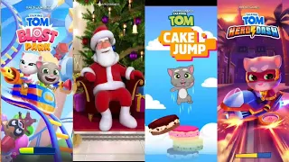 Talking Tom Hero Dash vs Talking Tom Blast Park vs Talking Tom Candy Run vs My Talking Santa Ginger