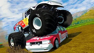 We Use Monster Trucks to Ruin an Off-Road Race! - (BeamNG Multiplayer Races & Crashes)