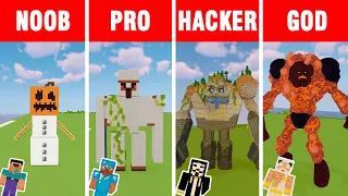 Minecraft NOOB vs PRO vs HACKER vs GOD: GOLEM STATUE HOUSE BUILD CHALLENGE in Minecraft Animation