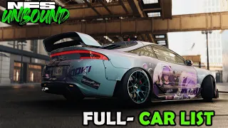 NFS Unbound // COMPLETE CAR LIST (+CUSTOM CARS)