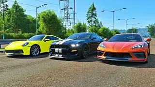 Corvette C8 Stingray vs Ford Shelby GT350R vs Porsche 911 Carrera S | Forza Horizon 4 Drag Race