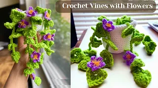 EASY Crochet Leaf Vines with Purple Flowers Tutorial