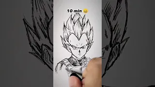 How to Draw Vegeta | DragonBall in 10sec, 10mins, 10hrs 😳 #shorts #anime #drawing