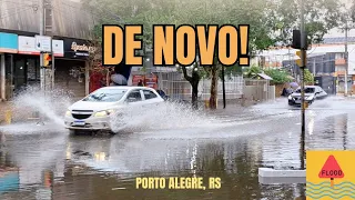 Nível do Guaíba sobe rápido com vento sul e alaga ruas em Porto Alegre, dia frio - 03/06/2024