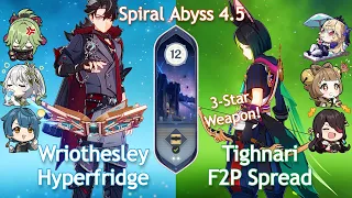 NEW Spiral Abyss 4.5! C1 Wriothesley Hyperbloom x C0 Tighnari F2P Spread | Floor 12 | Genshin Impact