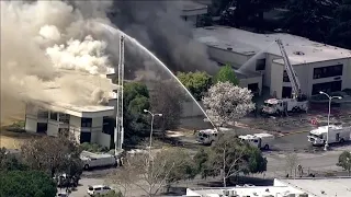 Raw Video: Aerial View Of Campbell Commercial Building Fire