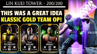 MK Mobile. Battle 200 in Lin Kuei Tower with Gold Klassic Team was GLORIOUS! Frostbite Galore!