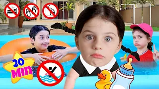 Mimi ensina a Irmã BEBÊ a nadar e Regras de Segurança na piscina | Mimi Julinha