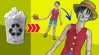 I TRANSFORMED GARBAGE INTO A LUFFY THAT STRETCHES ARMS! ARTICULATED AND RECYCLABLE- Toy Maker (DIY)