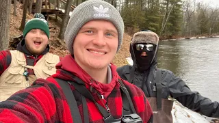 Winter River Fishing in Michigan - Brown Trout Fishing With Spinners