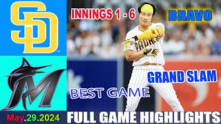 San Diego Padres Vs. Miami Marlins [TODAY] INNINGS 1 - 6 GAME Hightlights | MLB Hightlights 2024