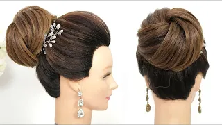 High bun updo. Bridal hairstyle for long hair