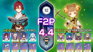 [F2P] Heizou Mono Pyro & Yaoyao Hyperbloom | Spiral Abyss 4.4 | Genshin Impact