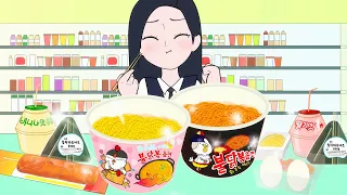 Convenience Store Mukbang (Fire Noodles, Fish Cake Skewer, Triangle Gimbap) | Animation ASMR