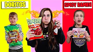 LAST TO STOP EATING SPICY FOOD WINS $1000! **VERY SPICY** | JKREW