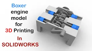 4 cylinder boxer engine model for 3D printing in solidworks