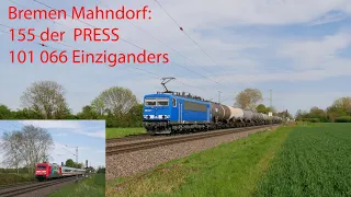 Trainspotting: Bremen Mahndorf: PRESS BR 155  und Werbe-101 066 "Einziganders"