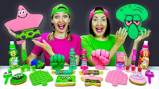 PINK vs GREEN challenge! Color Mukbang by  Pico Pocky