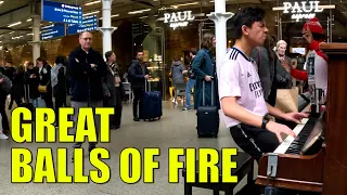 When I Play GREAT BALLS OF FIRE at Busy Train Station Public Piano | Cole Lam