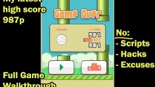 Flappy Bird - World Record - Real Walkthrough - 987 points - No Cheats!
