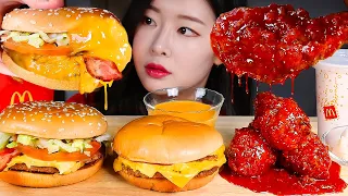 ASMR * MCDONALDS DOUBLE CHEESEBURGER & BACON TOMATO DELUX & SPICY FRIED CHICKEN MUKBANG Eating Show
