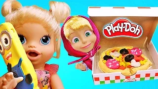 Куклы Пупсики Беби Элайв Аня и Лиза заказывают и кушают пиццу Play-Doh. Игрушки для девочек