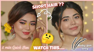 Beautiful Bun Tutorial for Short Hair 👩 using only Boby pins | Easy and Quick Juda(जुदा) Tutorial